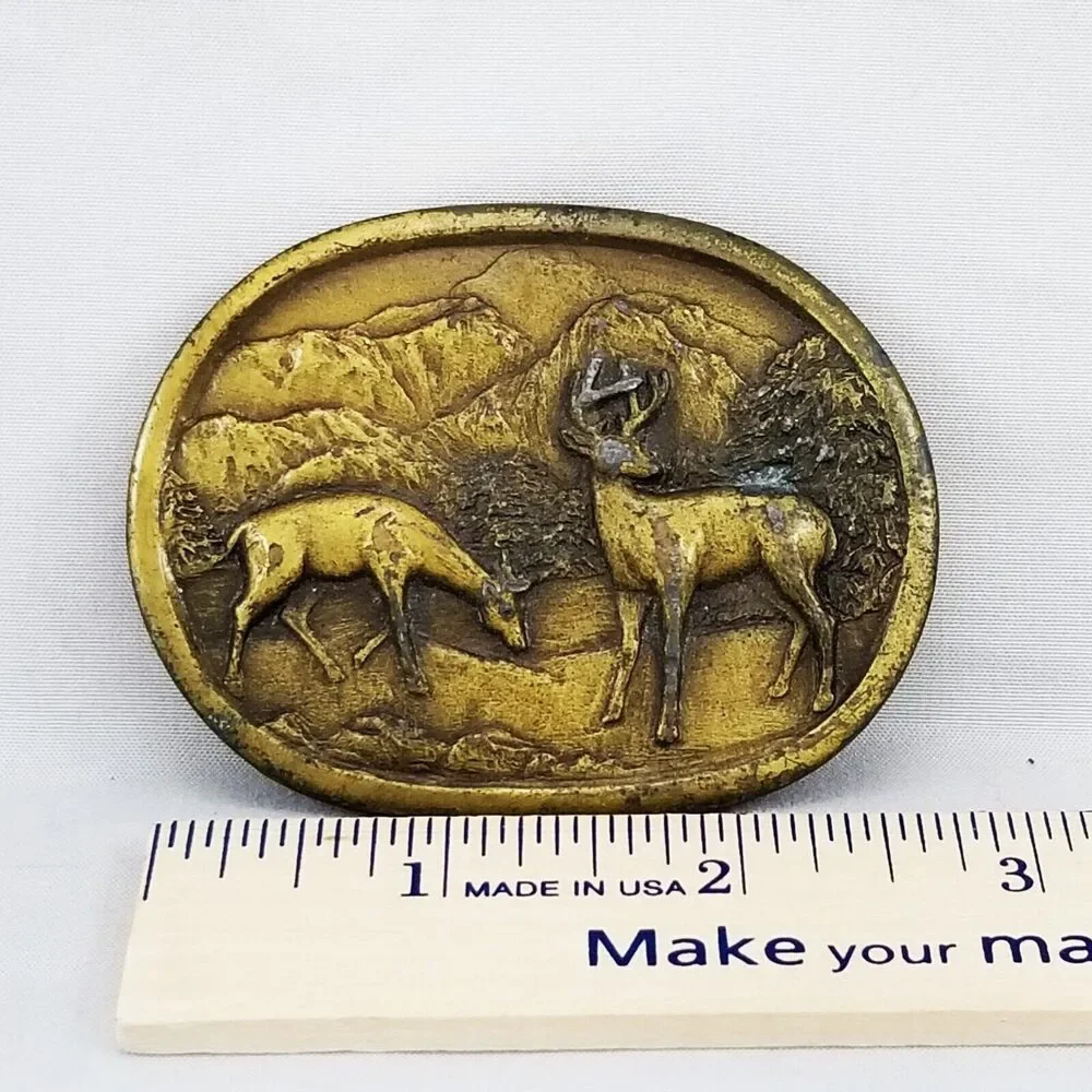 Vintage‎ Indiana Metal Craft Deer Buck Belt Buckle Wildlife Nature Scene